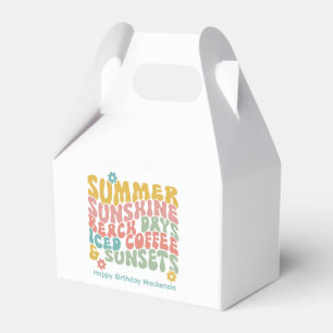 Retro Groovy Summer Pink Monogram Name Luggage Tag Favor Boxes