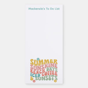 Retro Groovy Summer Pink Monogram Name Magnetic Notepad