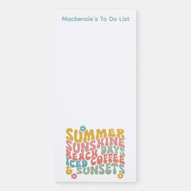 Retro Groovy Summer Pink Monogram Name  Magnetic Notepad (Front)