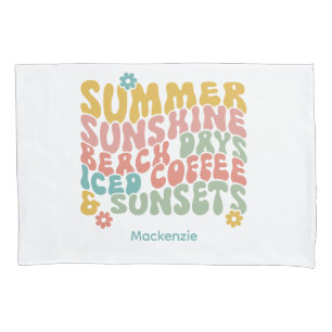 Retro Groovy Summer Pink Monogram Name Pillow Case