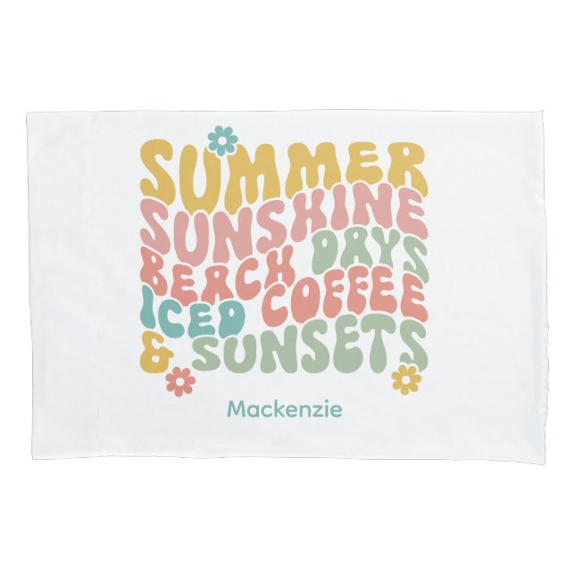 Retro Groovy Summer Pink Monogram Name Pillow Case (Front)