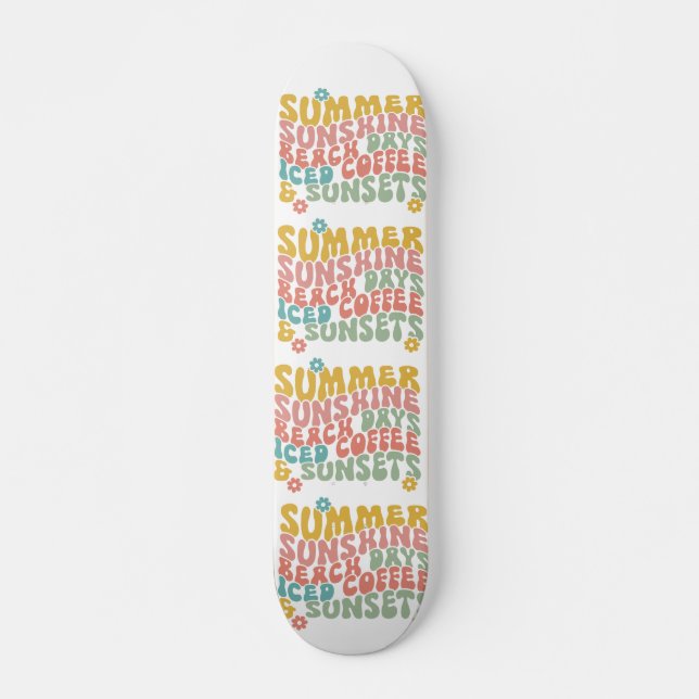 Retro Groovy Summer Pink Monogram Name  Skateboard (Front)