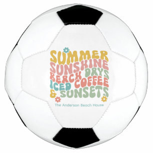 Retro Groovy Summer Pink Monogram Name  Soccer Ball