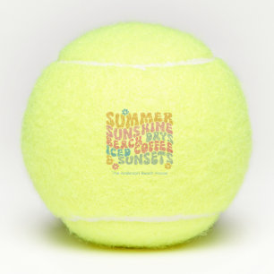 Retro Groovy Summer Pink Monogram Name Tennis Balls