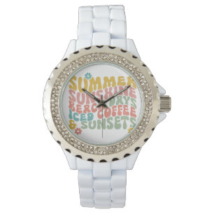 Retro Groovy Summer Pink Monogram Name Watch