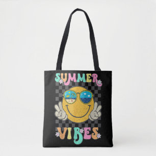 Retro Groovy Summer Vibes Smile Face Hello Summer Tote Bag