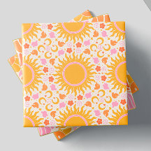 Retro Groovy Sun Peace Pattern Yellow Orange Pink