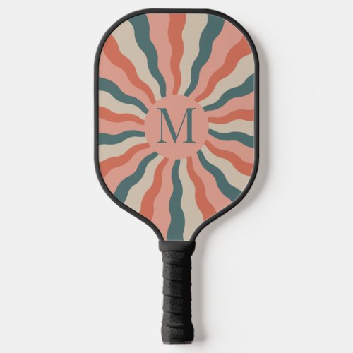 Retro Groovy Sun Rays Monogram Name Ping Pong Padd Pickleball Paddle