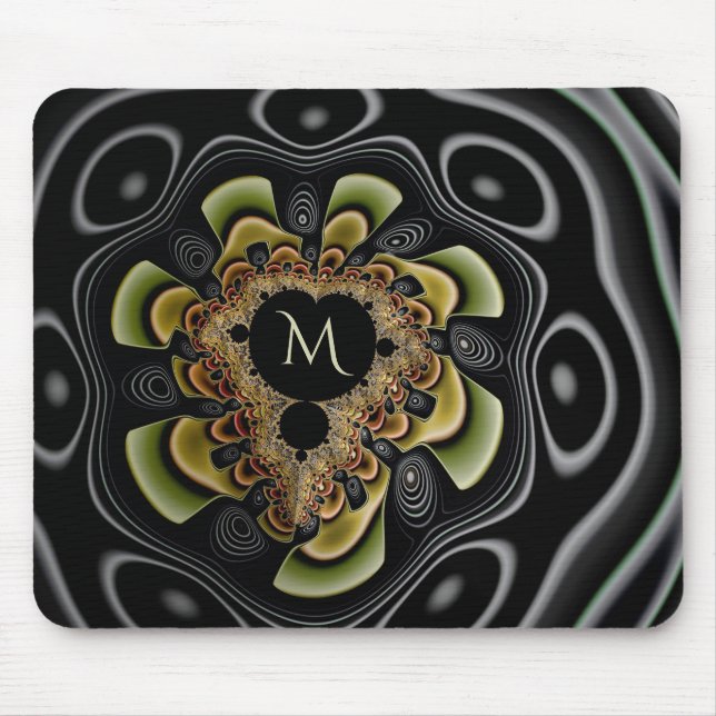Retro Groovy Sunflower Fractal Abstract Monogram Mouse Pad (Front)