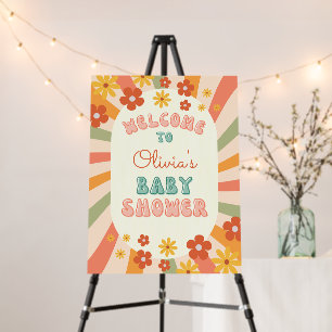 Retro Groovy Sunshine Flower Baby Shower Welcome Foam Board