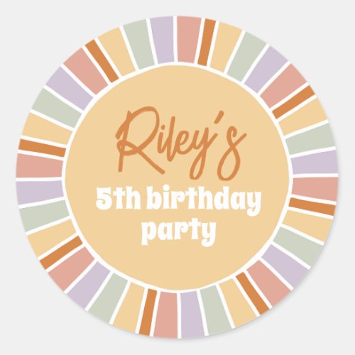 Retro Groovy Sunshine Girl Birthday Party Classic Round Sticker