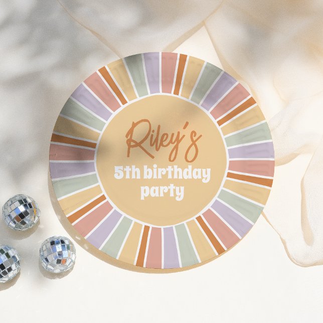 Retro Groovy Sunshine Girl Birthday Party Paper Plates (Creator Uploaded)