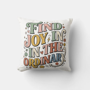 Retro Groovy SVG "Find Joy In The Ordinary" Wavy Throw Pillow