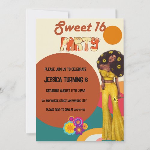 Retro groovy Sweet Sixteen Birthday Invitation 