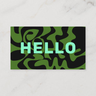 Retro Groovy Swirl Hello Olive Army Green Mint Business Card