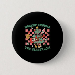 Retro Groovy Teacher Christmas Rockin' Around The  Button