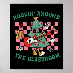 Retro Groovy Teacher Christmas Rockin' Around The Poster