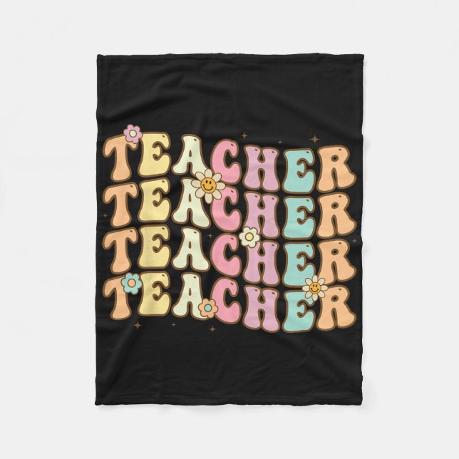 Retro Groovy Teacher Inspirational Colorful Ck To  Fleece Blanket (Front)