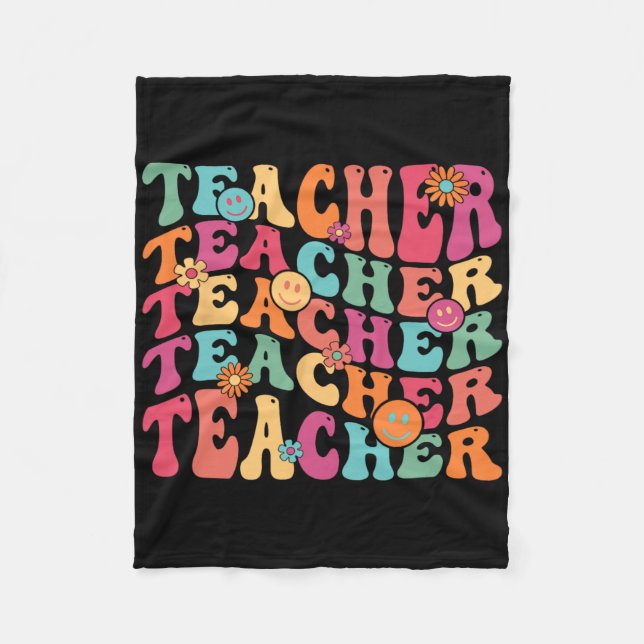 Retro Groovy Teacher Inspirational Happy Ck To Sch Fleece Blanket (Front)