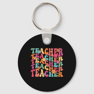 Retro Groovy Teacher Inspirational Happy Ck To Sch Keychain