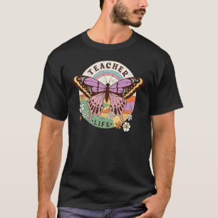 Retro Groovy Teacher Life Cute Butterfly Back To S T-Shirt