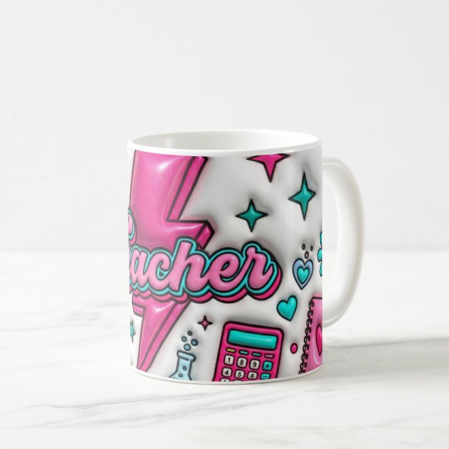Retro Groovy Teacher Pink and Teal 11oz Mug (Front Right)