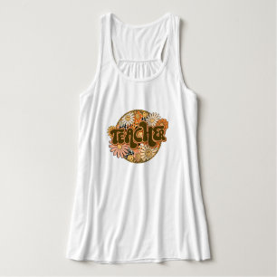Retro Groovy "Teacher" with Flowers Tank Top