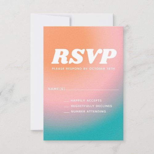Retro Groovy Teal Pink Coral Abstract Wedding  RSVP Card