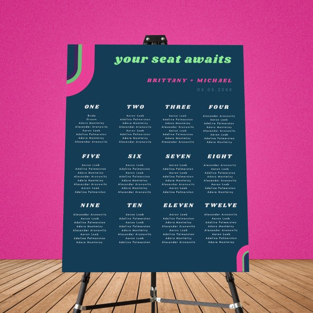 Retro Groovy Teal Your Seat Awaits Wedding Seating Foam Board (Creator Uploaded)