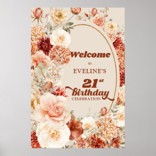 Retro Groovy terracotta boho 21st birthday Welcome Poster