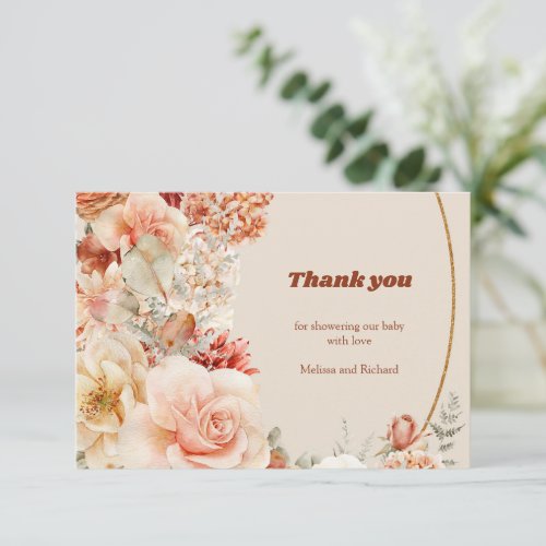 Retro groovy terracotta fall colors boho thank you enclosure card