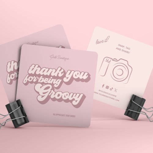 Retro Groovy Thank You Social Media  Square Business Card