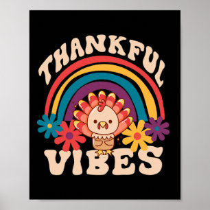Retro Groovy Thankful Vibes Turkey Fall Funny Than Poster