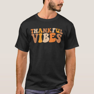 Retro Groovy Thankful Vibes Turkey Lazy Fall Thank T-Shirt
