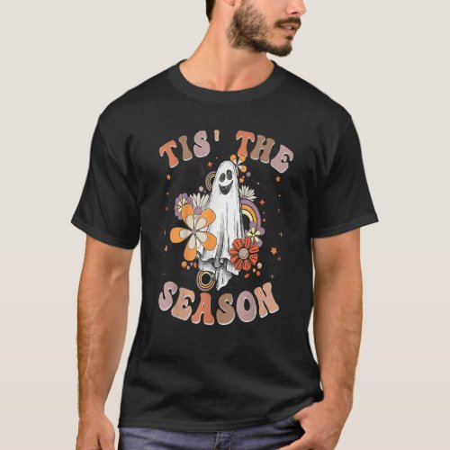 Retro Groovy Tis The Season Pumpkin Ghost Hippie H T_Shirt