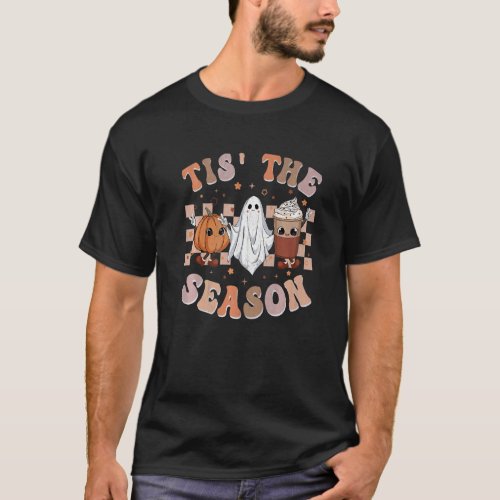 Retro Groovy Tis The Season Pumpkin Ghost Hippie H T_Shirt