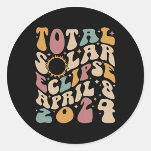 Retro Groovy Total Solar Eclipse April 081 Classic Round Sticker