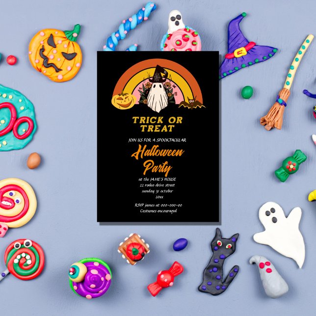 retro groovy  trick or treat halloween party time  invitation (Creator Uploaded)