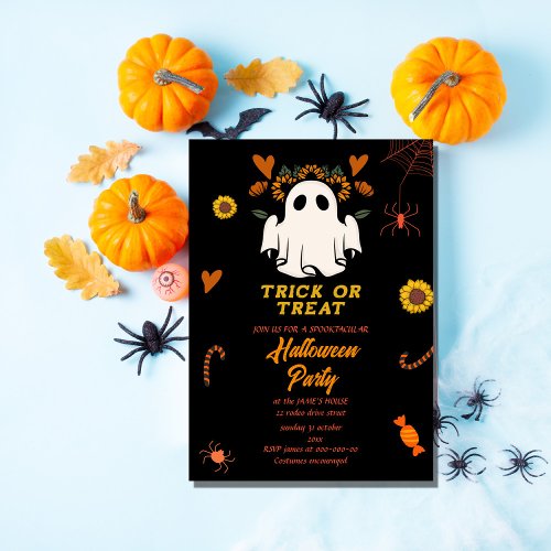 retro groovy trick or treat halloween party time  invitation
