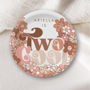 Retro Groovy Two Cool Girls 2nd Birthday Paper Plates