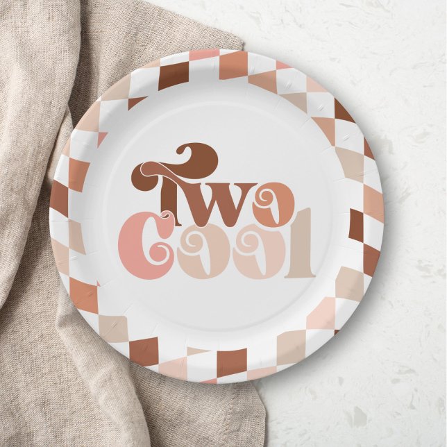 Retro Groovy Two Cool Girls 2nd Birthday Paper Plates (Creator Uploaded)