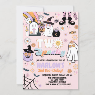 Retro Groovy Two Spooky Halloween 2nd Birthday Invitation