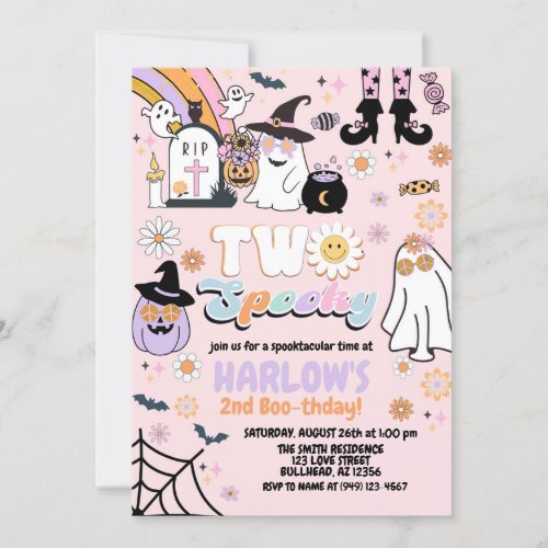 Retro Groovy Two Spooky Halloween 2nd Birthday Invitation