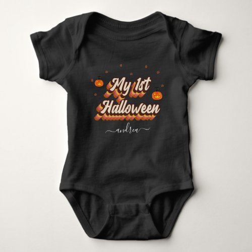 Retro Groovy Typography 1st Halloween Girls Name Baby Bodysuit