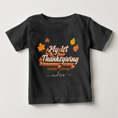 Retro Groovy Typography 1st Thanksgiving Girl Name Baby T_Shirt