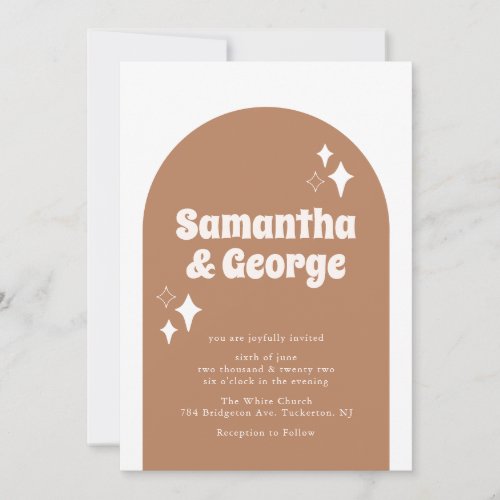 Retro Groovy Typography Terracotta Arch Wedding Invitation