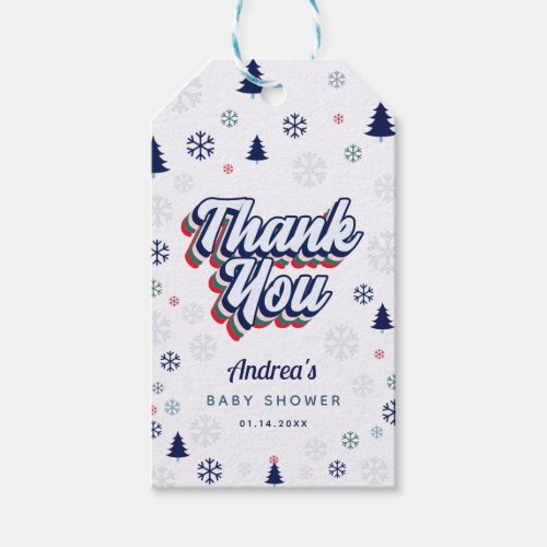 Retro Groovy Typography Thank You Xmas Baby Shower Gift Tags