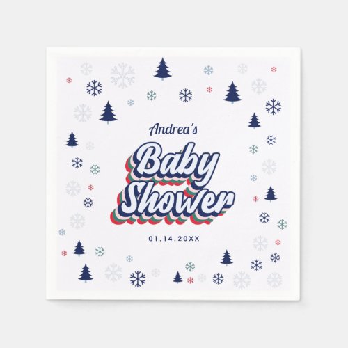 Retro Groovy Typography Winter Xmas Baby Shower  Napkins
