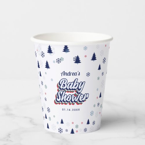 Retro Groovy Typography Winter Xmas Baby Shower  Paper Cups