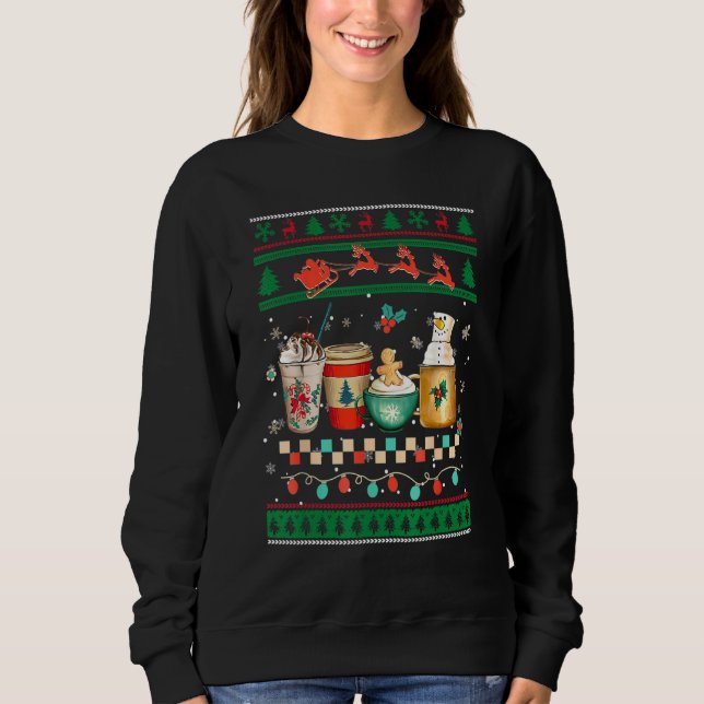 Retro Groovy Ugly Christmas Coffee Winter Cozy Xma Sweatshirt (Front)